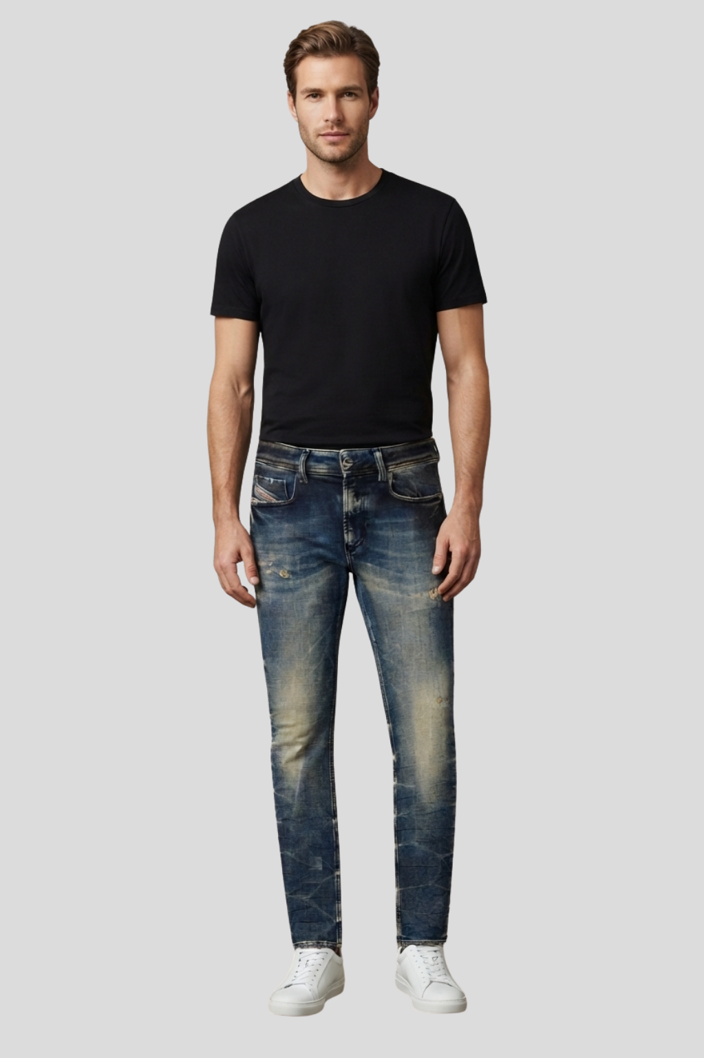 DeGale Distressed Slim-Fit Medium Wash Denim