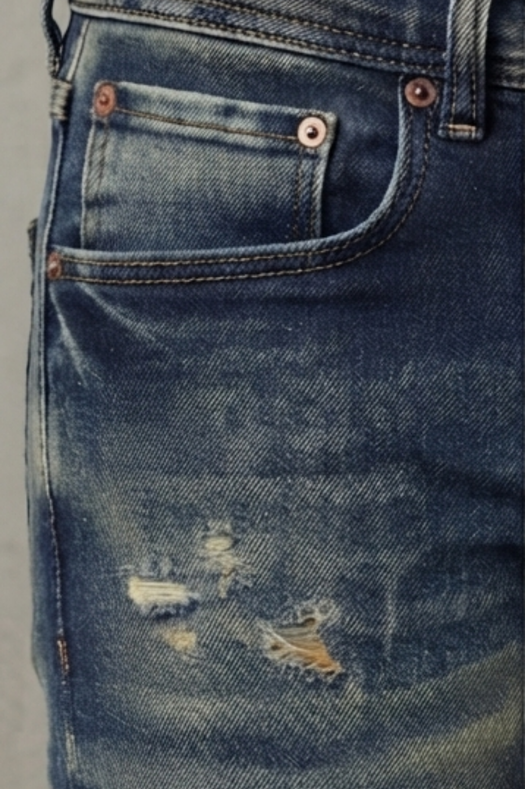 DeGale Distressed Slim-Fit Medium Wash Denim