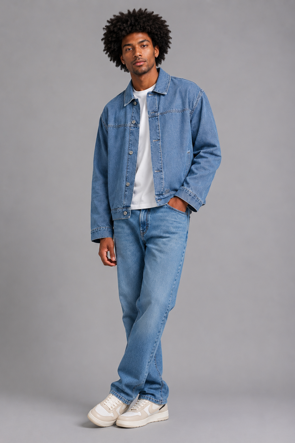 Harrow Oversized Mid Wash Harrington Denim Jacket