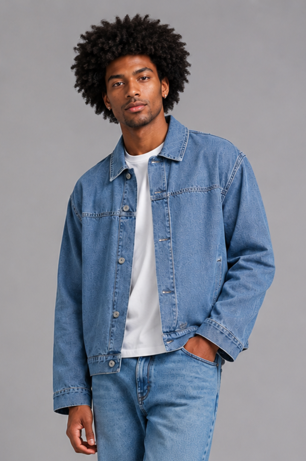 Harrow Oversized Mid Wash Harrington Denim Jacket