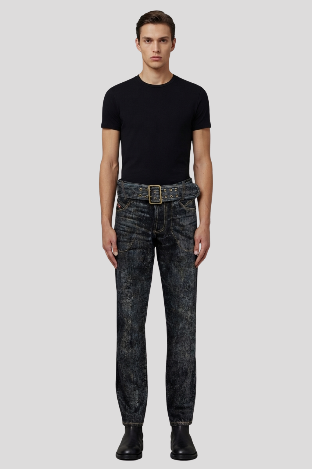 Hugh Vintage Black Acid Wash Straight-Leg Jeans