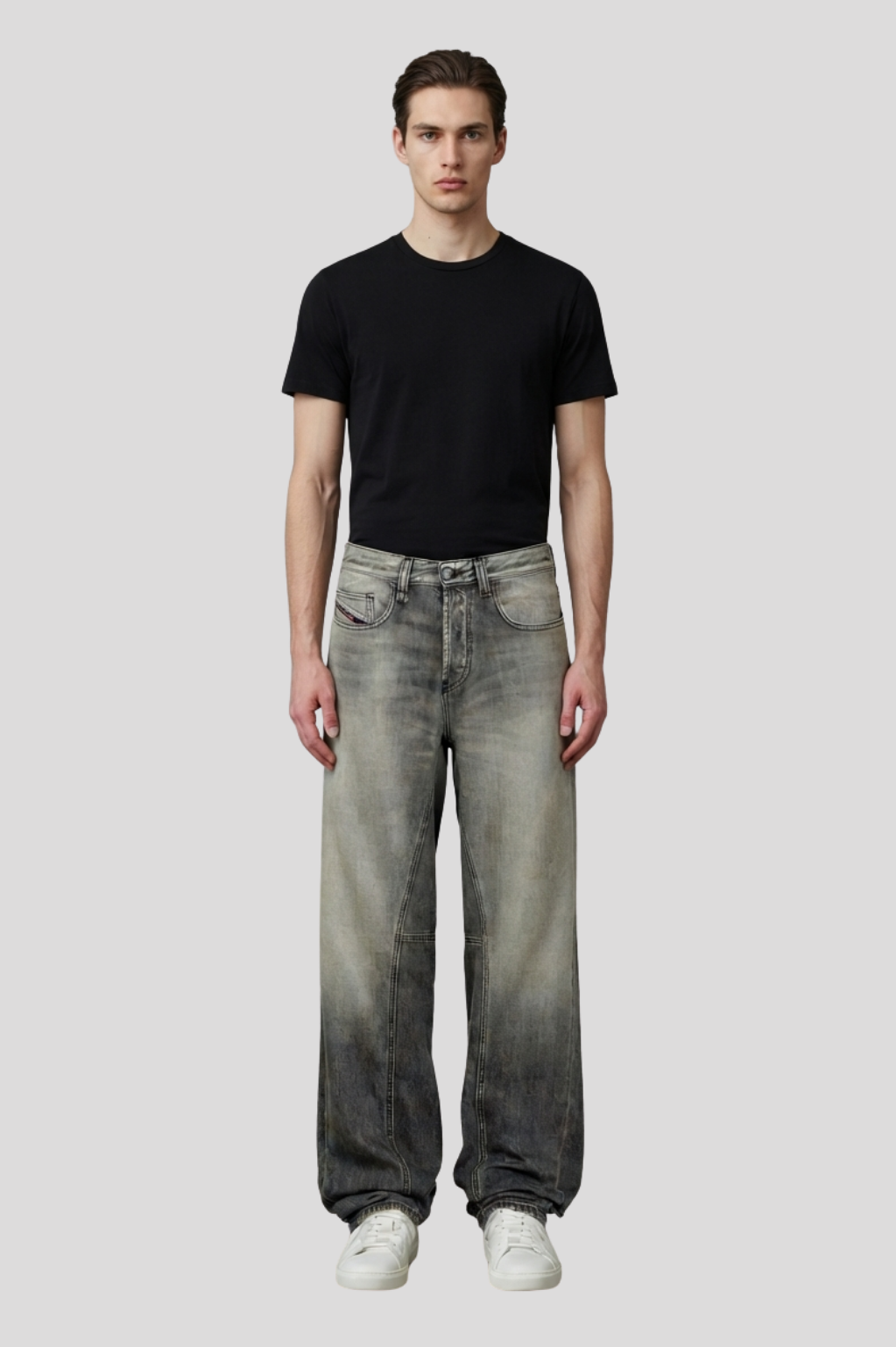 Stuart Grey Ombre Wash Wide-Leg Jeans