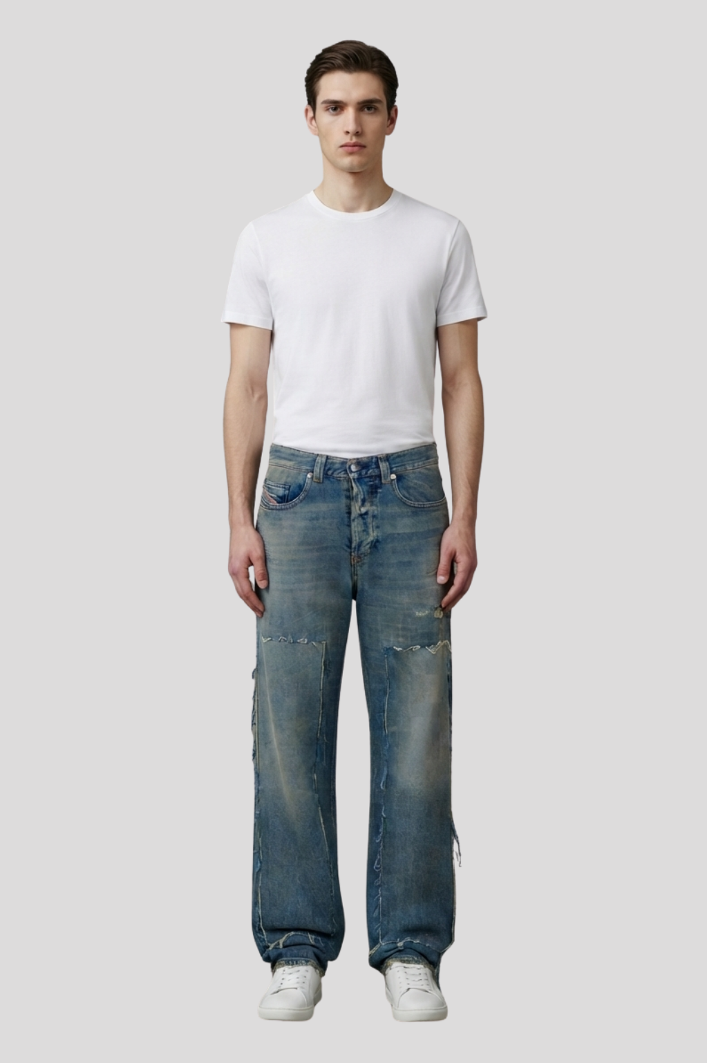 Toby Distressed Patchwork Wide-Leg Jeans