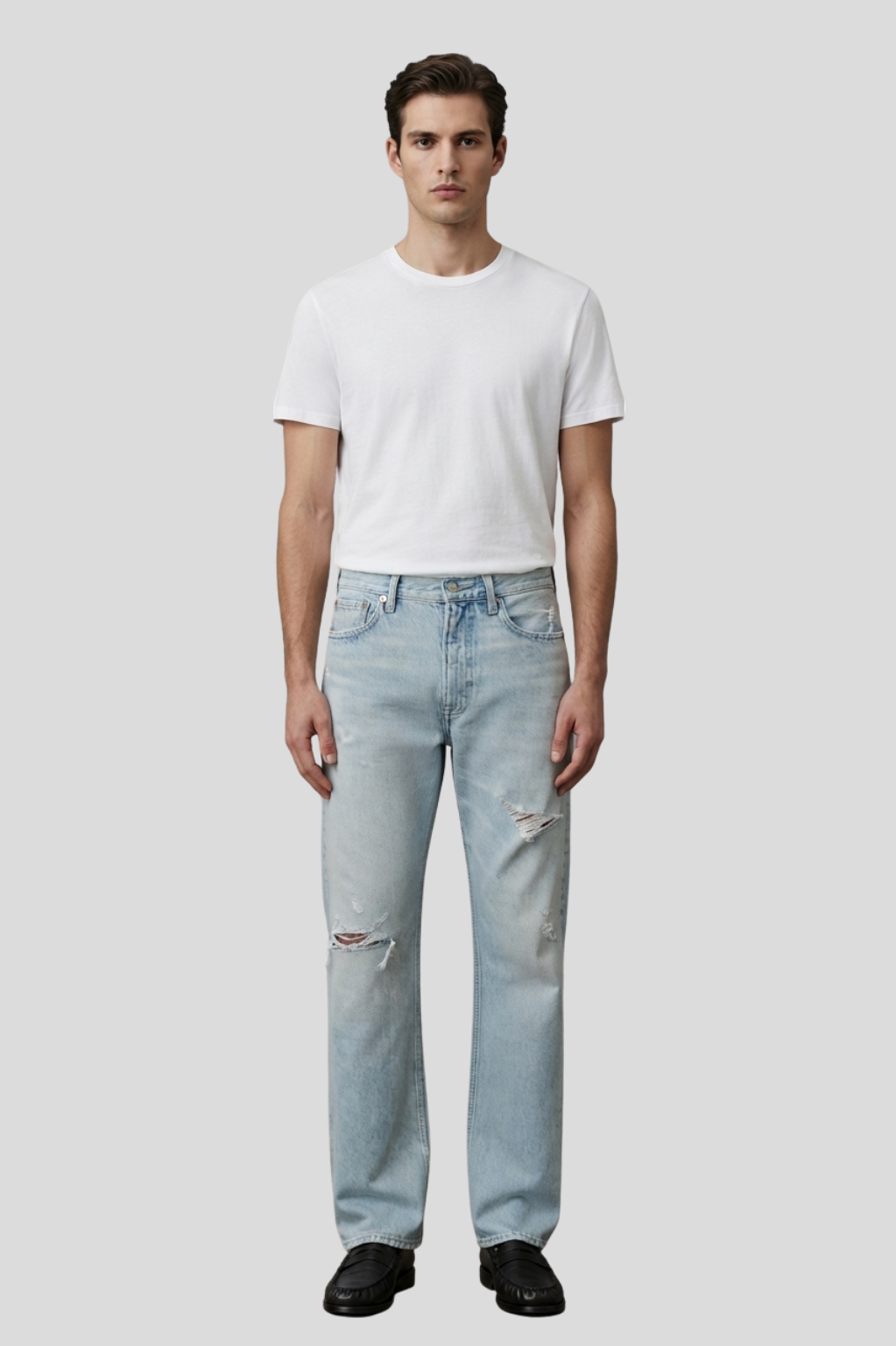 Walter Light Wash Distressed Straight-Leg Denim Jeans